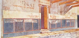 A reconstruction of a Pompeii street with political propaganda. Image courtesy of webmark.com.