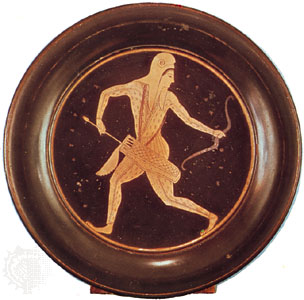 Greek bowl with an illustration of a Scythian archer.