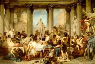 A painting by Thomas Couture depicting Romans celebrating Saturnalia.