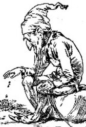 An engraving of a leprechaun counting his gold, 1900.