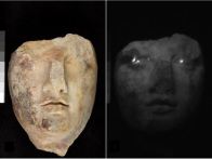 Marble head from the Temple of Artemis in Ephesus. The Egyptian blue which once colored the eyes is now only visible through infrared imaging. Image courtesy of the British Museum.