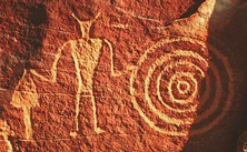 Petroglyph attributed to Classic Vernal Style, Fremont archaeological culture, eastern Utah, USA.