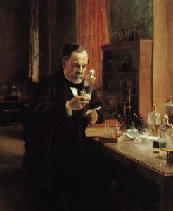 Painting of Louis Pasteur studying germs in his laboratory, 1885. A. Edelfeldt.