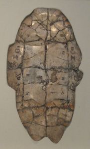 An Oracle Turtle Shell. Tortoise plastron with divination inscription from the Shang dynasty, dating to the reign of King Wu Ding. Held at the National Museum of China in Beijing.